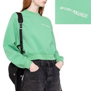 New! Sporty & Rich Classic Logo Cropped Disco Pistachio Green Sweatshirt